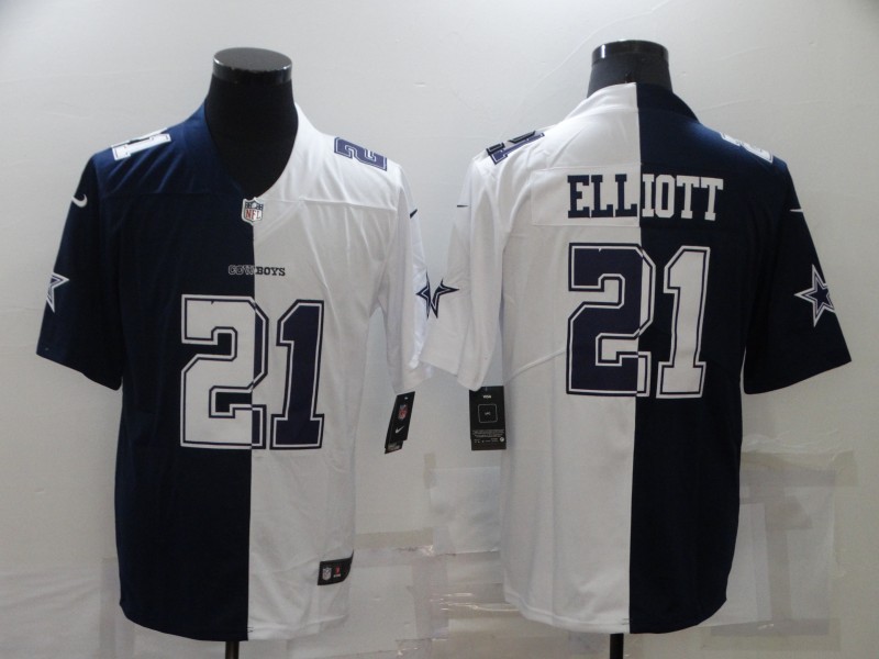 Men's Dallas Cowboys Ezekiel Elliott #21 Navy/White Jersey